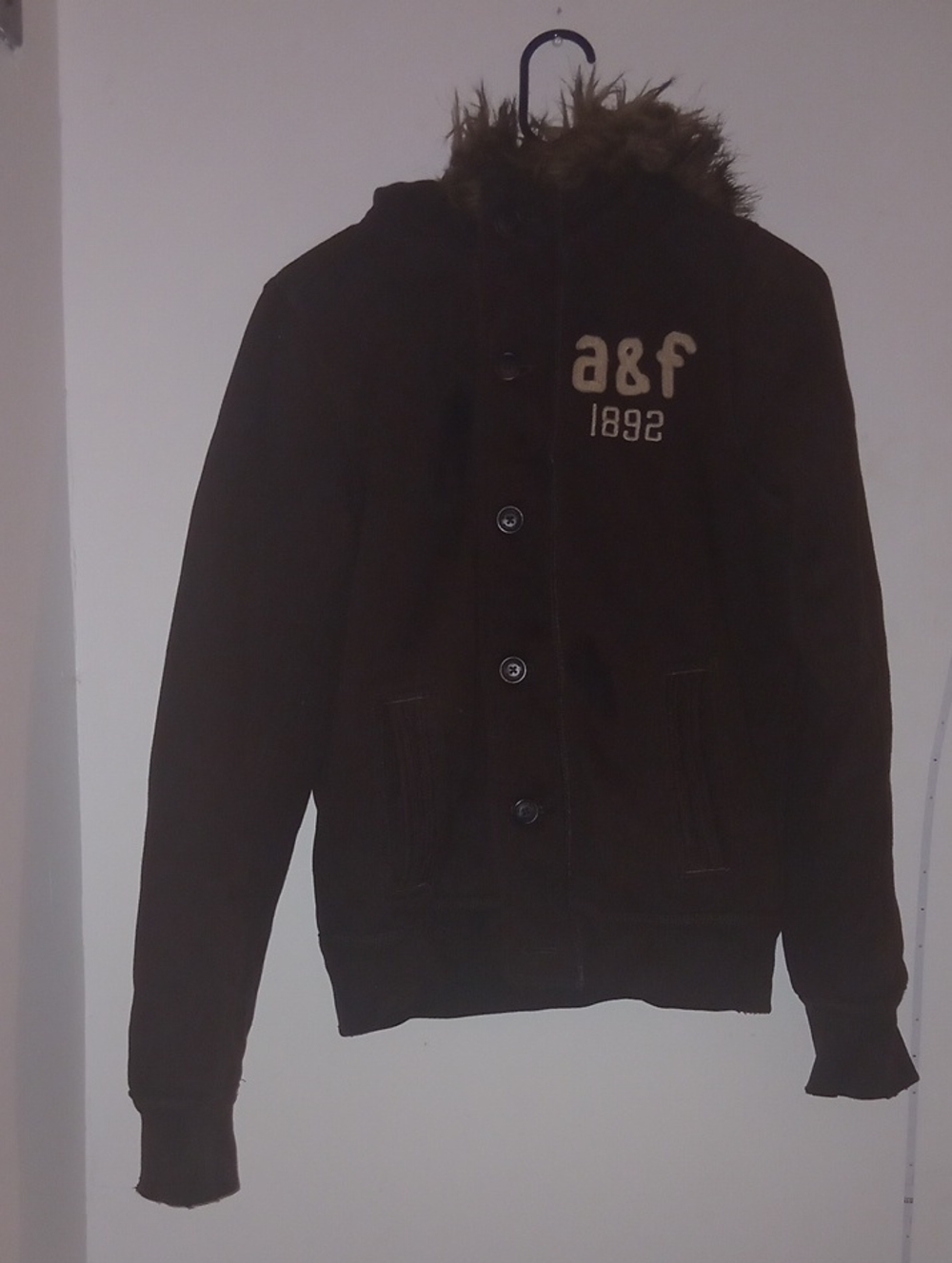 Abercrombie & Fitch Brown Hooded Sweater Jacket with Faux-Fur Trim